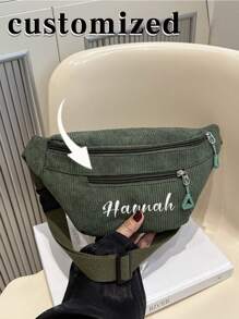 1pc Custom Waist Bag Messenger Bag, Corduroy Fashion Simple Casual Sports Chest Bag. Customized Personalized Mobile Phone Waist Bag. Women's Chest Bag Men's Waist Bag Travel Hip Bag Back To School Graduation Gift For Teachers, Friends, Classmates And Family