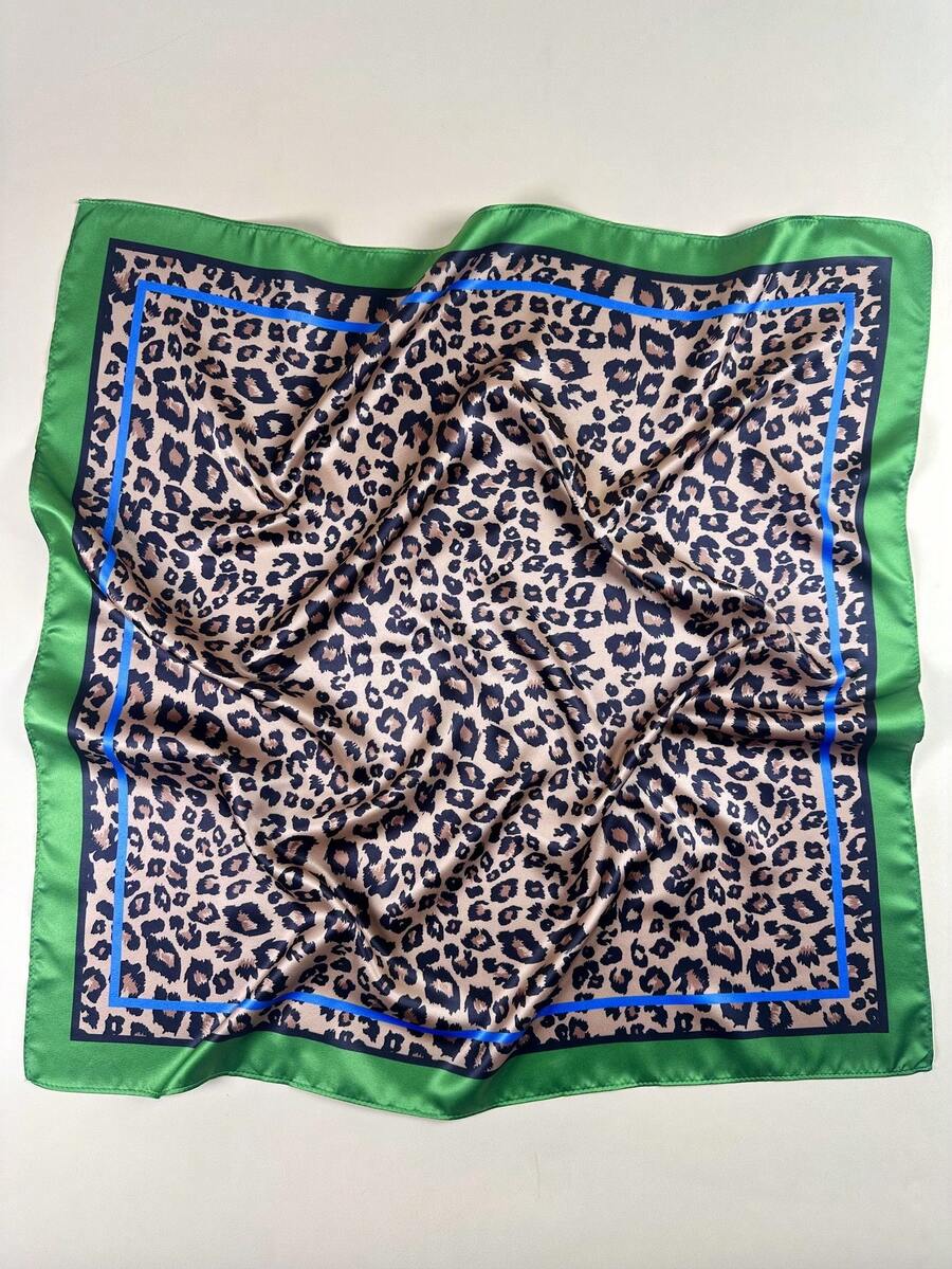 1pc Women's Leopard Print Scarf, Elegant Satin Neckerchief Headscarf, Accessory For Dress - Multicolor - View 1