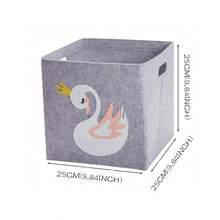 兒童玩具收納籃卡通動物圖案可摺疊毛氈立方體收納組天鵝款