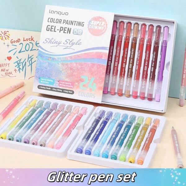 24 Piece Neon Color Highlighter Pen Set, Colorful Marker Pens With Blending Effect, Gift Box