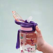 1pc 600ml/21OZ Transparent Cartoon Printed Straw Cup, 3D Anime Design Portable Plastic Water Bottle, Kids Straw Cup, Outdoor Sports Water Bottle, Picnic, Camping, School, Hiking, Travel, Gift