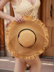 1 pezzo Cappello di paglia estivo da donna, cappello casual da spiaggia/protezione dal sole per fotografia, vacanze