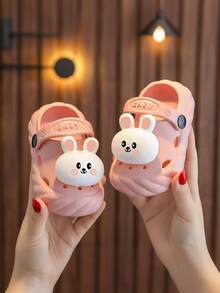 1 par de pantuflas de conejo de dibujos animados lindas para niños, suela suave, adecuadas para uso interior y exterior, sandalias para niños - Rosa - Ver 2