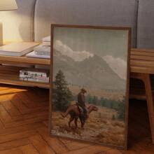 1pc,Wall Arts,Vintage Posters,Vintage Dinosaur Cowboy Canvas Print | Western Jurassic Dinosaur Print | Gift For Him,Funny Print,Unframed ,Wall Art With Frame