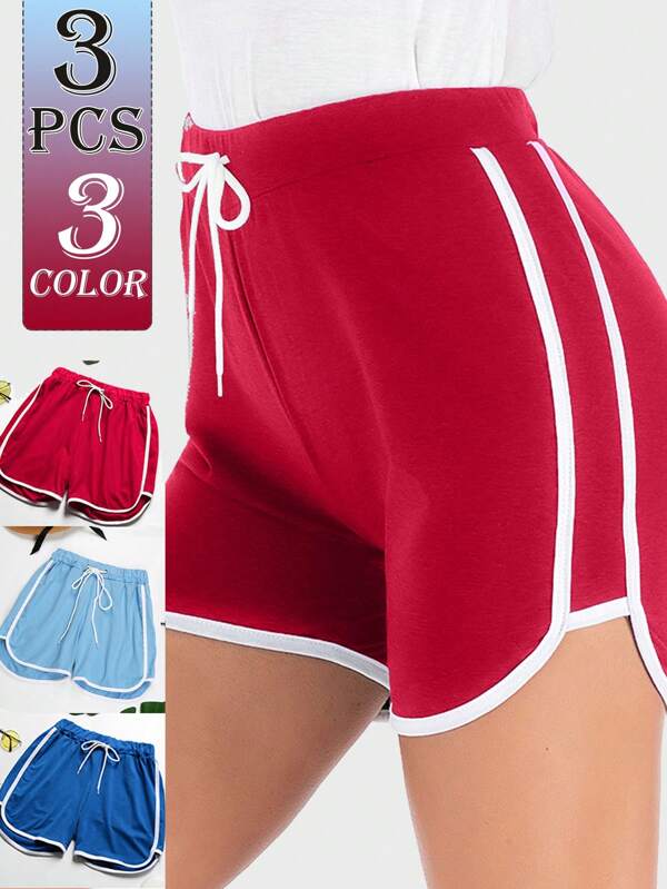 3pcs Set Summer New Casual Lounge Shorts For Women, Home Shorts Can Be Worn Outdoors, Solid Color