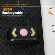 Hoofdlamp met 5-standensensor, snel opladen via Type-C, 1200 mAh, lange levensduur, handgolfsensor + COB-vullicht, geschikt voor nachtvissen, wandelen en hardlopen
