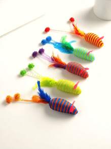 1pc Handmade Woven Pet Cat Toy - Simulated Mouse Toy With Artificial Feathers, Lovely And Attractive For Your Pets