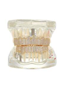 THATBOY 2PCS/SET Hip Hop Cubic Zirconia Teeth Grills 10 Teeth Top Bottom Grills Dental Mouth Punk Tooth Caps Cosplay Rapper Jewelry - Multicolor - View 12