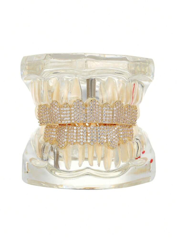 THATBOY 2PCS/SET Hip Hop Cubic Zirconia Teeth Grills 10 Teeth Top Bottom Grills Dental Mouth Punk Tooth Caps Cosplay Rapper Jewelry - Multicolor - View 11
