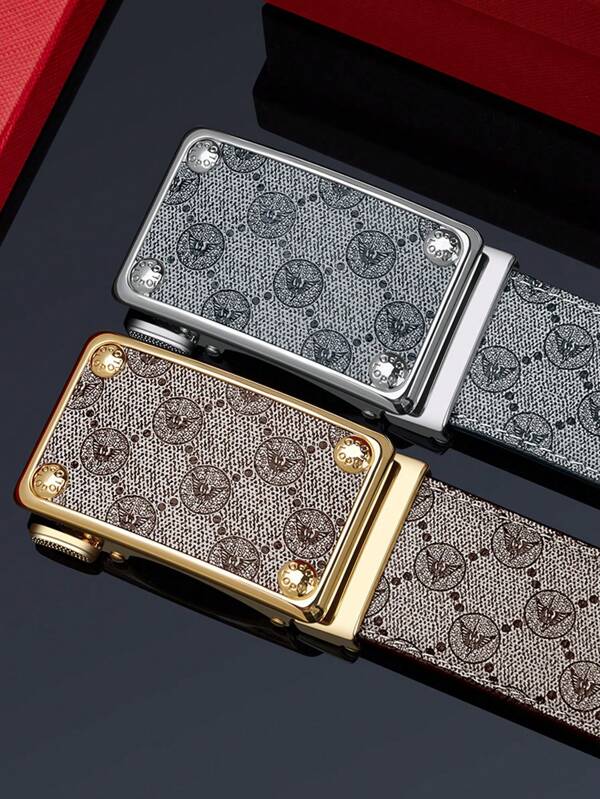 WilliamPOLO WilliamPOLO 2025 New PVC Print Automatic Buckle High-End Business Fashion Casual Belts For Young Men, Gift Box Included