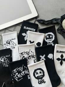 1/5 Pair Men's Comfortable Personalized Smiling Face Pattern Knee-High Socks, Autumn Socks - Multicolor - View 4