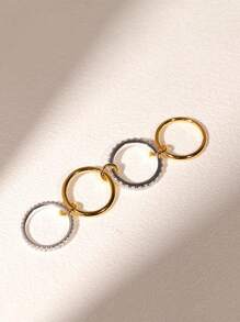  1pc Creative 18K Gold Plated Stainless Steel Zirconia Decorated Multilayer Circle Linked Single Ring Suitable For Women Men Couple Everyday Wear And Gift
