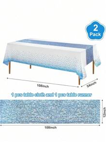 2pcs/Pack Tablecloth And Sequin Table Runner Set Polka Dots Confetti Table Cover Dining Plastic Table Cloths Glitter Decorations For Birthday Wedding Anniversary Party Supplies
