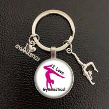 1pc I Love Gymnastics Glass Keychain Key Ring, Metal Key Chain For Men & Women, Sports Themed Gift School Letter Car Accessories Cute Goth Y2k