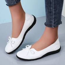 Preppy Elegant Bowknot Women's Casual Loafers, Slip-On, Comfortable For Beach, Party, Office, Home, Gym, Outdoor, All Seasons - White - View 2