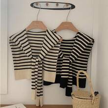 1pc Women Stripe Knitted Color-Block Versatile Lightweight Shawl, Fashion Spring/Summer Cover-Up - Multicolor - View 6