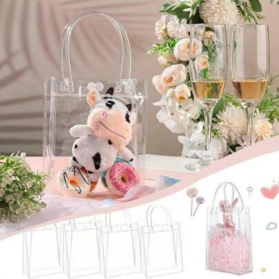 10 piezas de bolsas de regalo de plástico grueso reutilizables con asas, bolsas de tote de regalo de plástico PVC transparente adecuadas para el Día de la Madre, bodas, cumpleaños, aniversario, fiesta de graduación, despedida de soltera