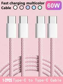 60W USB-C To Type-C Fast Charging Cable,[3.3ft/6.6ft/9.9ft] Long Nylon Braided Type-C Charging Data Cable,USB-C Power Cable,Compatible With IPhone 17/16/15 Pro Plus/Pro Max,Galaxy S25/S24/S23/S22,IPad Pro/Air And Other Mobile Phone Fast Charging Cables - Multicolor - View 1