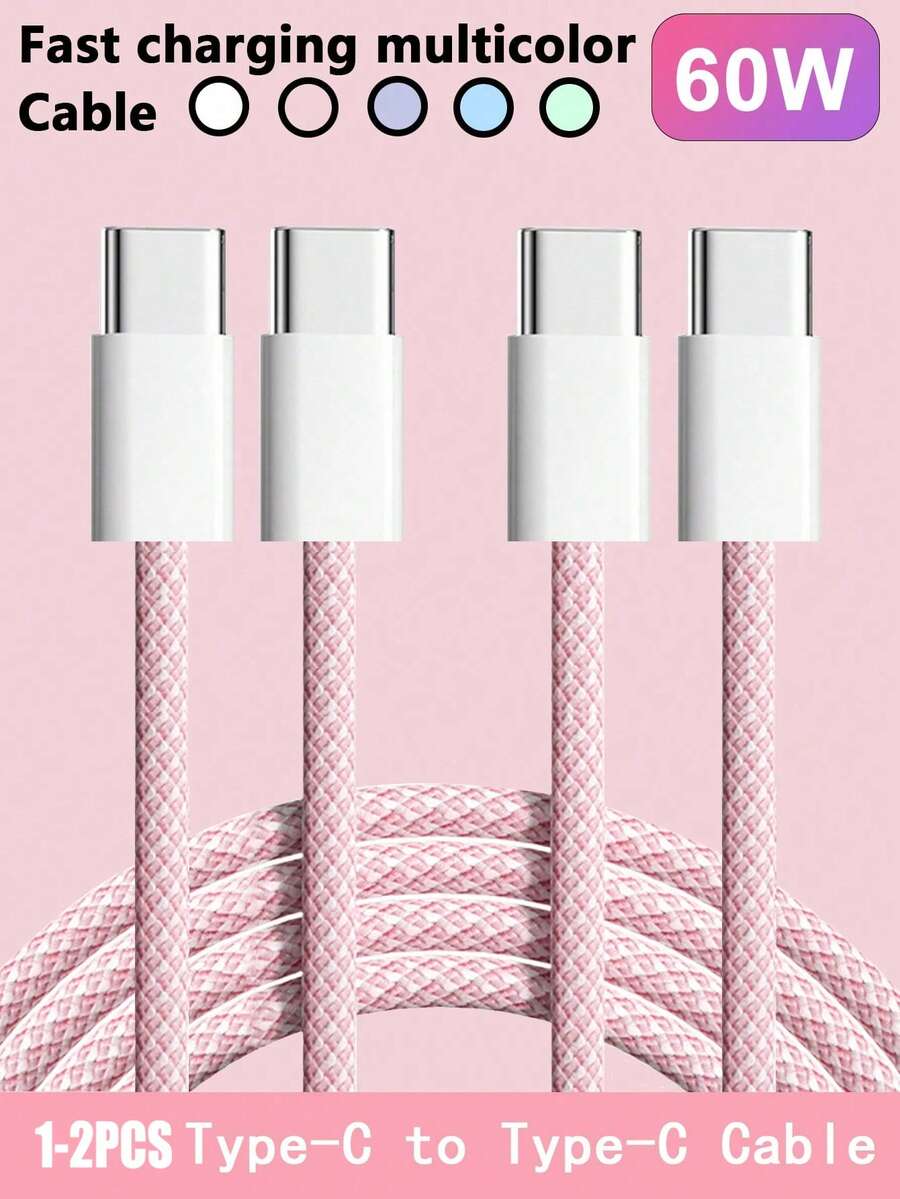 60W USB-C To Type-C Fast Charging Cable,[3.3ft/6.6ft/9.9ft] Long Nylon Braided Type-C Charging Data Cable,USB-C Power Cable,Compatible With IPhone 17/16/15 Pro Plus/Pro Max,Galaxy S25/S24/S23/S22,IPad Pro/Air And Other Mobile Phone Fast Charging Cables - Multicolor - View 1