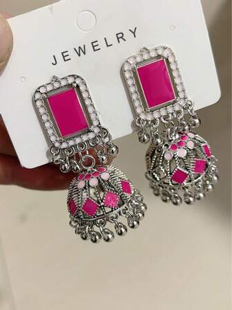1 Pair Retro Bohemian Square Bell Drop Earrings, Fashion Accessories For Women Daily Wear