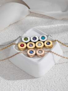 1 chiếc mặt dây chuyền đá quý tròn khắc tên theo tháng sinh, dây chuyền thép không gỉ nhiều chữ khắc tên gia đình, đá quý đính kèm, dây chuyền kim cương Moissanite tròn tối giản, dành riêng cho nữ, quà tặng độc đáo, dành cho bạn bè, ngày Valentine, lễ tốt nghiệp. - Vàng - Xem 2