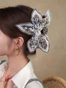 1 件女士发夹，新款双面佩斯利花朵发夹带蝴蝶结，时尚马尾发夹，非常适合夏季度假发夹发夹发夹发夹发夹 - 彩色 - 查看 3