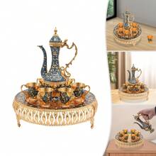 Set da tè di lusso europeo con teiera da 9,5 once, 6 tazze da 0,85 once, tazza da caffè turco, caffettiera vintage in lega di zinco e tazze, manici antiscivolo - elegante servizio da tavola per la casa o come regalo, 4 colori disponibili