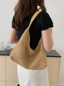 Minimalist And Stylish Casual Handbag, New 2024 Autumn Vintage Fashion Underarm Bag, Solid Color Shoulder Commuter Bag