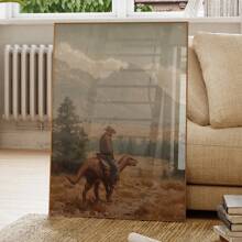 1pc,Wall Arts,Vintage Posters,Vintage Dinosaur Cowboy Canvas Print | Western Jurassic Dinosaur Print | Gift For Him,Funny Print,Unframed ,Wall Art With Frame