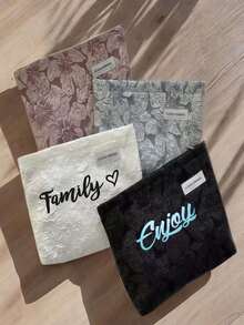 Personalized Bridesmaid Makeup Bag, Bubble Yarn Women's Makeup Bag, Large-Capacity Makeup Bag, Bridesmaid Gift, Cosmetic Storage Bag, Letter Toiletries, Embroidered Makeup Bag, Bridesmaid Makeup Bag - Black - View 7