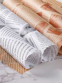 50pcs Oil Proof Paper, Fried Chicken And French Fries Burger Paper, Oil Absorbing Paper, Baking Paper, Sandwich Wrapping Paper, Newspaper Style Retro Newspaper Printing Food Paper Liners, Tray Liners, Basket Liners - Multicolor - View 8
