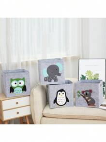 Cartoon Animal Pattern Foldable Felt Fabric Cube Storage Basket For Kids' Toys, Monkey Design