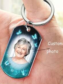 1 pieza Llavero personalizado, Fotos personalizadas, Regalo para fiestas, Patrón geométrico de acero inoxidable - Plateado - Ver 6