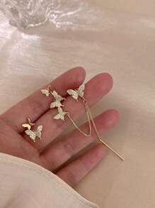 Butterfly Tassel Clip-On Earrings, Asymmetric Butterfly Ear Cuff Earring Set, Suitable For Young Women Pursuing Personalized Fashion And Unique Accessories, Suitable For People Without Pierced Ears, Casual Wear, Music Festivals, Art Exhibitions