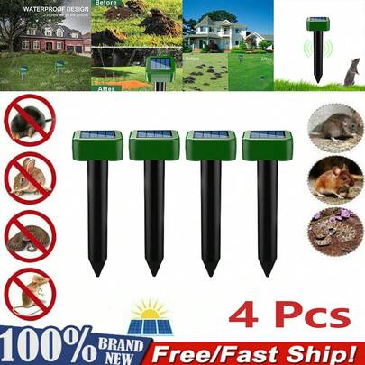 NetHong 4 Pcs Mole Rat Repellent Solar Ultrasonic Repeller Spike Garden Pest Deterrent