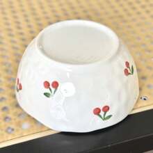 1 pieza Bol de cerámica hecho a mano de 300ml con diseño asimétrico minimalista moderno, pintado a mano con cerezas rojas, bol de cerámica redondo para ensaladas, postres, aperitivos, apto para uso doméstico, regalo de Año Nuevo y cumpleaños, regalo del Día de la Mujer 3.8, apto para lavavajillas y microondas, regalo ideal para restaurantes, aficionados a la cocción y reuniones, útiles escolares