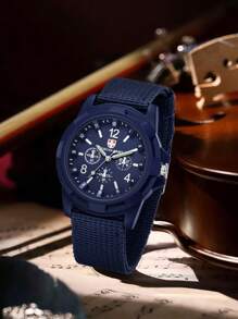 2 Pieces Men's Fashionable Simple Classic Digital Scale Canvas Strap Men's Quartz Watch Combination Set Suitable For Daily Wear Decoration Or Holiday Gifts