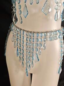 Unisex Body Chain, Couple's Intimate Accessories, Bra Decor, Sexy For Nightclub, Music Festival, Rhombus & Floral Print, Glitter, Romantic French, Pastoral Mature Charm, Luxurious Classic Sexy Acrylic Beaded Tassel Rhinestone Fringe