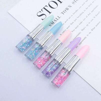 1pc Creative Lipstick Shaped Neutral Pen, Cute Student Stationery Liquid Glitter Ballpoint Pen, Promotional Gift Office Supply