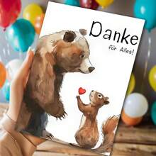 1buc, fermecător felicitare germană de mulțumire, (cu plic) urs brun cu design ilustrativ de veveriță. Potrivit pentru orice ocazie, felicitare perfectă pentru prieteni și colegi de clasă, cadou unic (12cm/4.7inx17cm/6.7in)