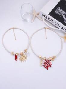 1pc Luxurious High-End Design Ocean Vacation Style Alloy Coral Faux Pearl Pendant Double Layer Leather Cord Necklace For Women, Versatile