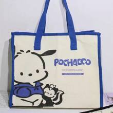 Sanrio Sac fourre-tout en canevas Pompompurin de Sanrio - Sac à bandoulière mignon et spacieux pour femmes, cabas solide pour les livres avec une sangle réglable pour l'école/l'université/les trajets | Fournitures scolaires essentielles kawaii, rentrée scolaire