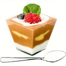5/10/20 pièces Coupes à dessert en plastique transparent avec cuillère, mini-coupes à amuse-gueule en plastique, petits verres transparents, bols à pudding, convient pour les fêtes, les mariages, la Saint-Valentin, Noël, les dégustations de mousses de fruits et de crèmes glacées, les coupes à dessert, les cadeaux quotidiens