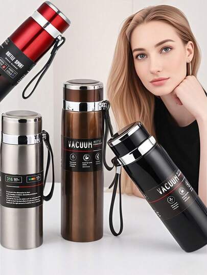 1 termos vidat din oțel inoxidabil cu dublu strat, capacitate mare, termos cald și rece, ceașcă de cafea, ceașcă de ceai, termos portabil pentru exterior, potrivit pentru sport și camping, echipament școlar, cadouri de Ziua Îndrăgostiților, cadouri de Ziua Tatălui și Ziua Mamei, sezonul nunților, sezonul absolvirilor, uz personal, familie, studiu, campus, călătorii, mașină și alte scenarii