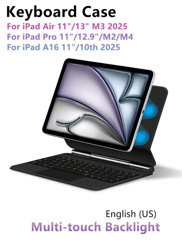 Funda de teclado compatible con iPad Air 11 / 13 pulgadas M3 2025 A16 11.ª 10.ª generación Cubiertas de teclados mágicos compatibles con iPad Pro 11"/12.9 In / 13" M4/M2 6.ª 5.ª 4.ª 10.9 3.ª 2.ª generación Smart Folio Inalámbrico con retroiluminación y múltiples toques magnéticos
