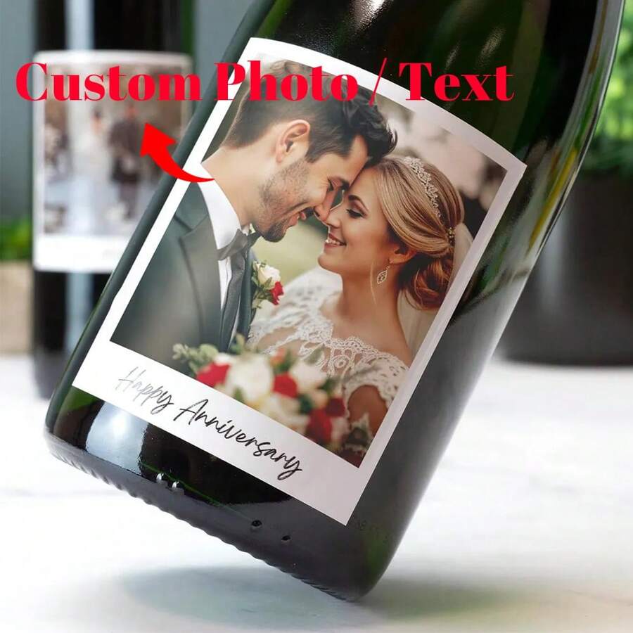 Custom Photo And Text Wine Bottle Sticker, Custom Photo Label, Custom Wedding Style Sticker, Custom Label, Personalized Photo And Text Bottle Sticker, Personalized Sticker, Wedding Label, Square Sticker, Colored Decal Label, Gift For Him/Her, Idea Gift For Valentine's Day, Mother's Day, Father's Day, Birthdays, Or Anniversaries, Wedding Gift, Couples Gift, Best Gift For Mom, Dad, Wife, Husband, Girlfriend, Boyfriend, Multi-Functional,Ornamental