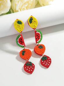 2 chiếc hoa tai hạt gạo thủ công phong cách Bohemian dễ thương, hoa tai dài thời trang dành cho nữ, thích hợp để đeo hàng ngày trong các bữa tiệc nghỉ dưỡng - bông tai trái cây - Xem 15