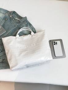 Large Capacity White Fashion Crocodile Pattern Jelly PVC Tote Bag, Waterproof Handbag With Wristlet Strap, Suitable For Women Office Work Commute, School, Travel, Unisex Design - White - View 8