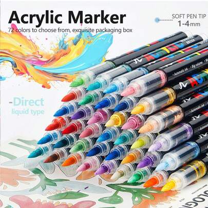 12/24/36/48/60/72/120/168 色直接液体丙烯颜料笔软毛笔尖专业自动控墨艺术笔套装适用于木材、石材、帆布、玻璃、织物、鸡蛋、岩石艺术用品防水圣诞礼物返校