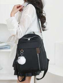 Women Fashion Large Capacity Versatile Backpack With Rivet, Handbag & Shoulder Bag For Commute, Student, Moms - Black - View 4